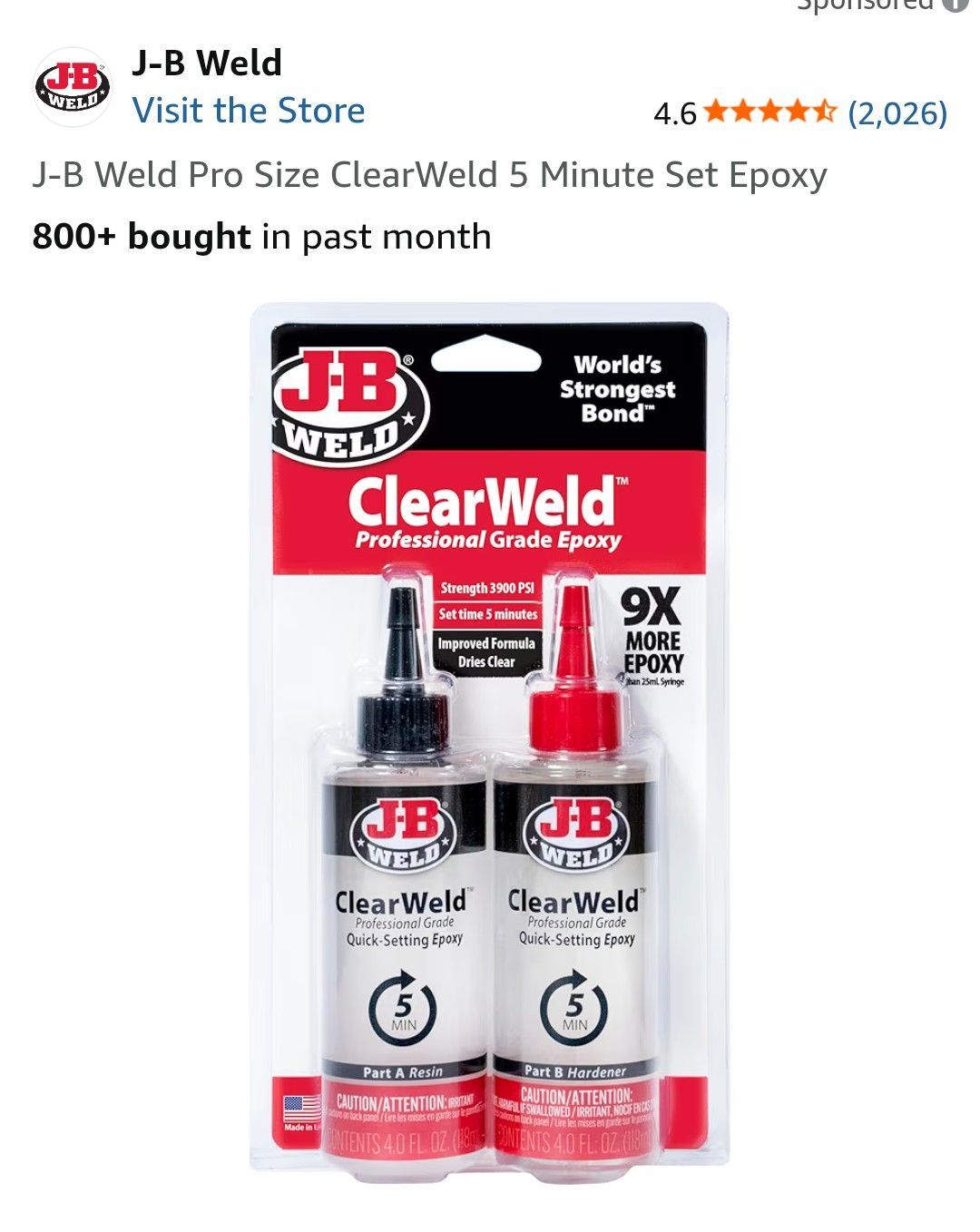NEW J-B WELD PRO SIZE CLEARWELD