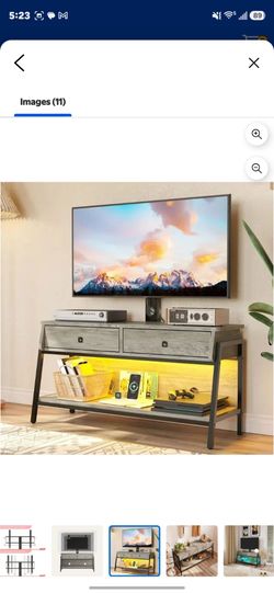 TV Stand with Adjustable Mount for 32-65" TVs, LED Lights& Storage, Wash Grey