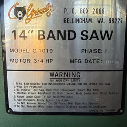 Grizzly 14” Bandsaw G 1019