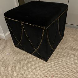 Black Velvet Ottoman With Gold Nailheads (No Storage) 