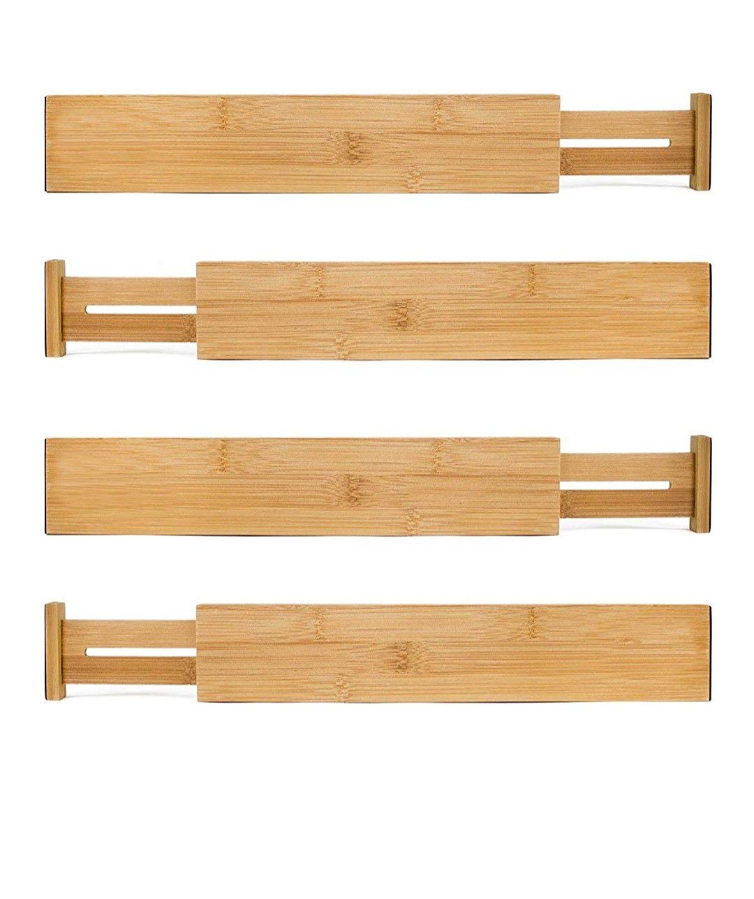 Bamboo Wooden Drawer Divider, Set of 4 | Adjustable Organizers | Natural Organic Bamboo