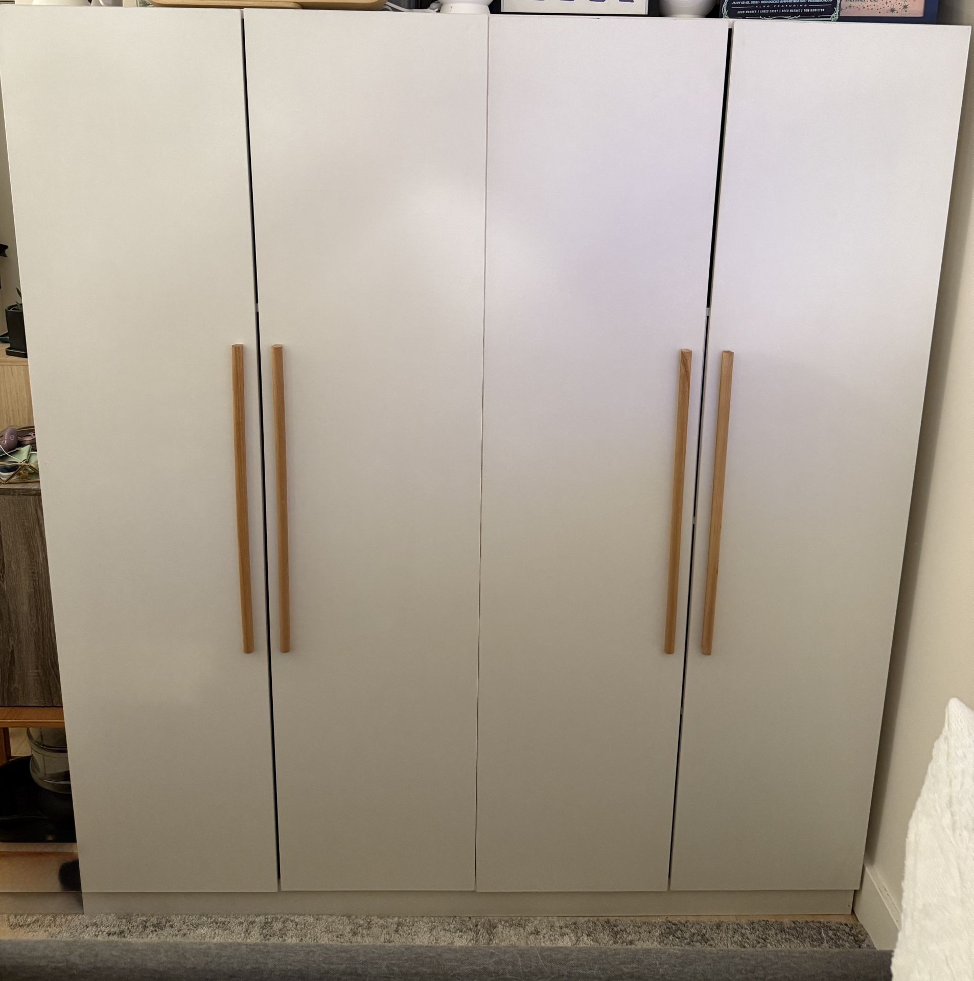 4 Door Wardrobe Armoire Closet with Shelves, Shoe Rack and Hanging Rod