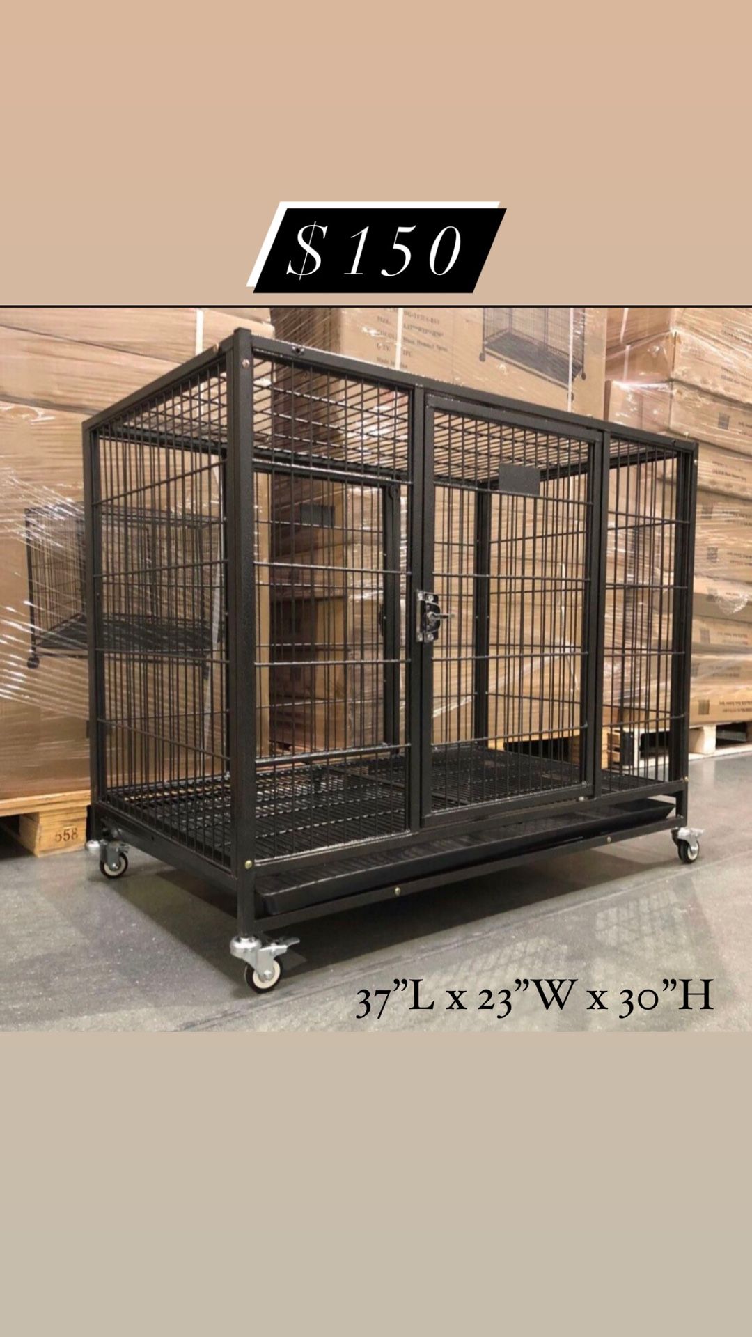 🐶37”🐶 New Heavy Duty 💪 Dog Kennel Cage With Removable Tray🔥🐺🐶🦊🐩