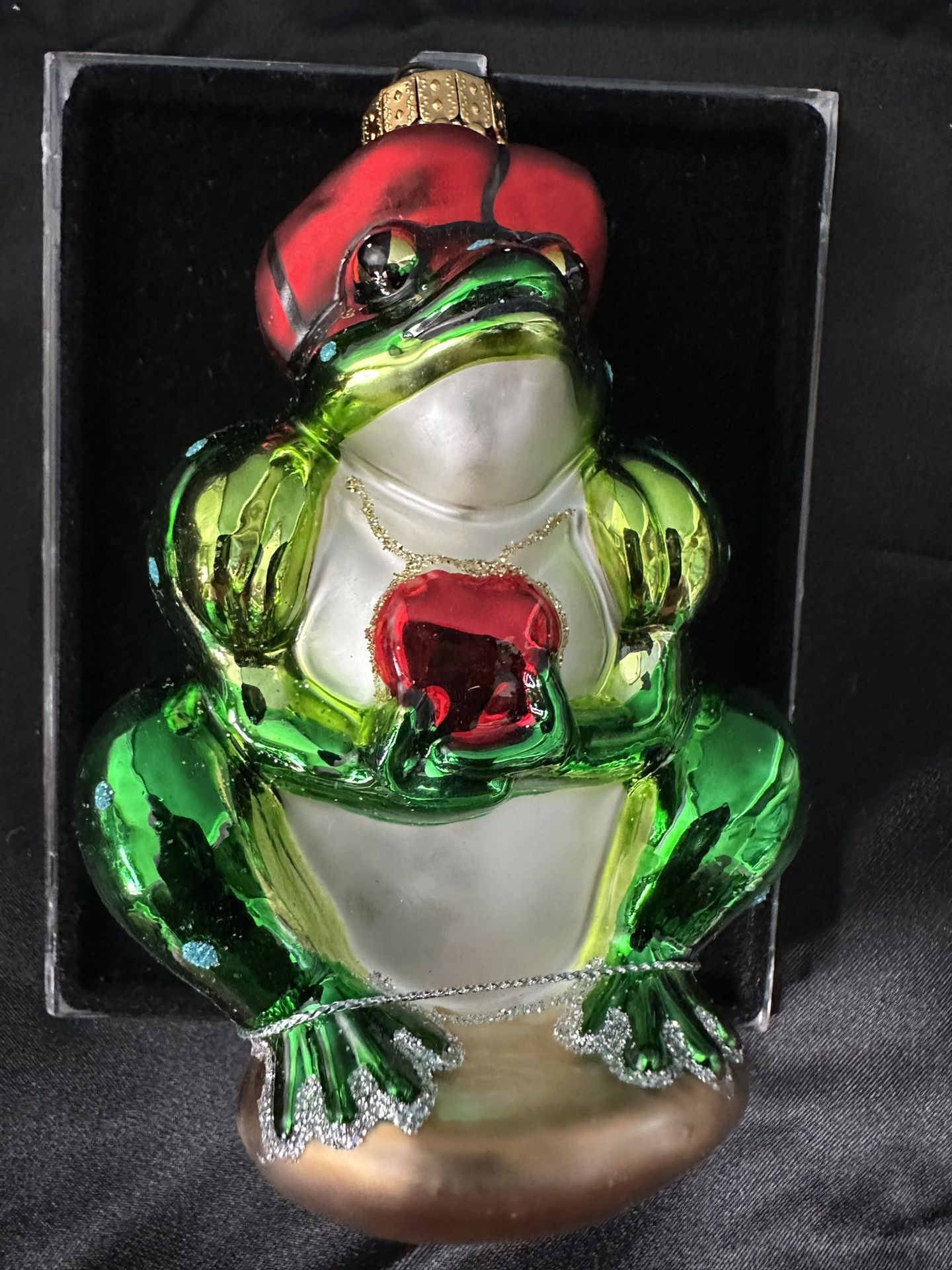 Adorable Frog Prince Hand Crafted Glass Ornament