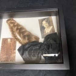 Memento Mori Antique 1920S Flapper Era Hair, Keepsake, Shadowbox Braid Photos And Silk Bow