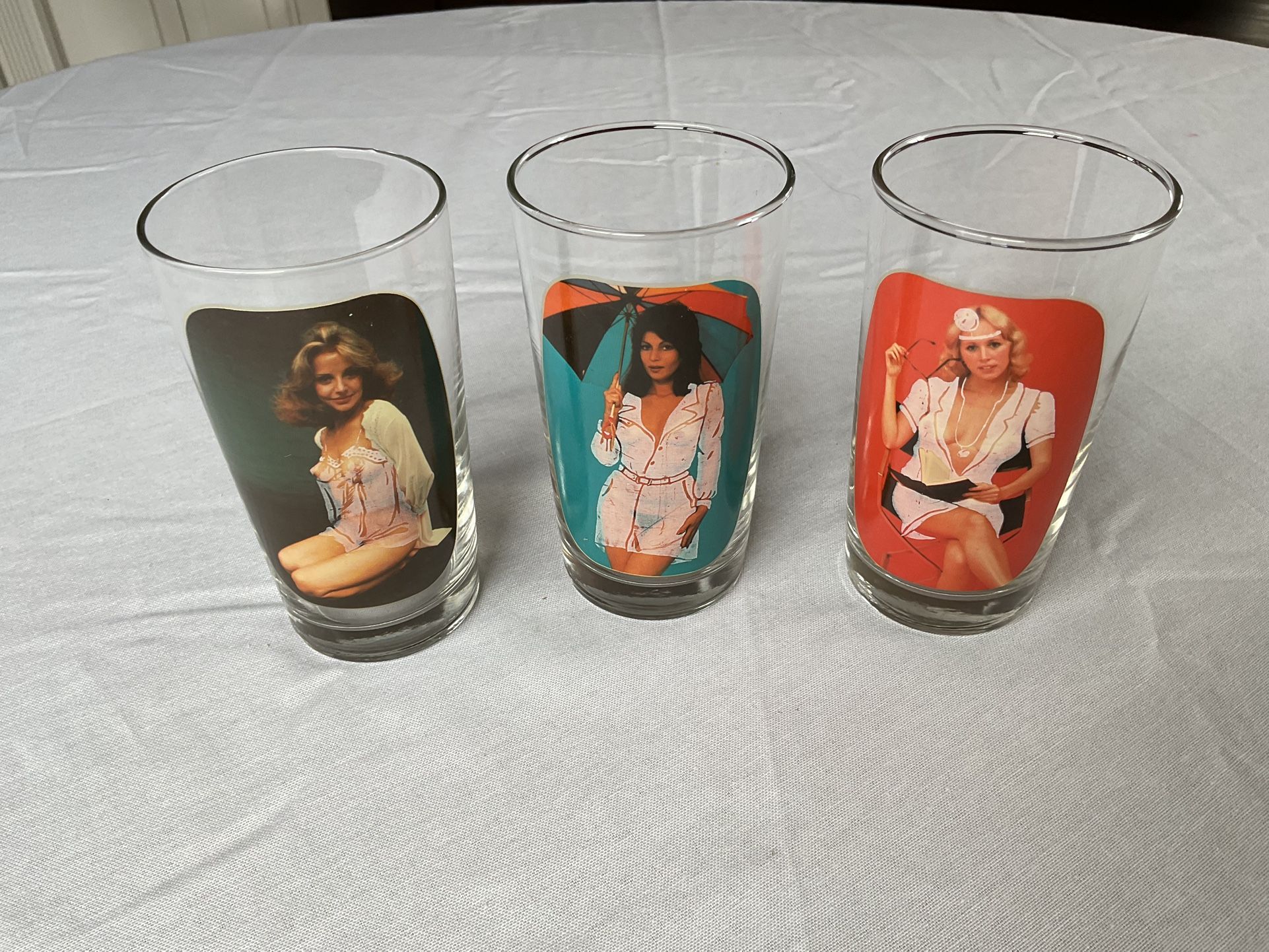 Sip N Strip Nude Peek-a-Boo Girls Libbey Drinking Glasses (3) Vintage