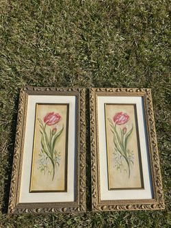 vintage Framed flower art by Nancy Wiseman