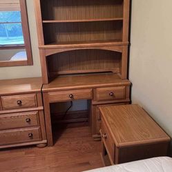 Oak Desk With Hutch $70, Oak Mirror $20