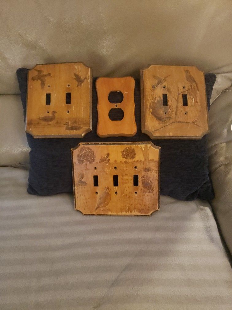 Vintage Wood Light Switch Plates ,& one for Outlet