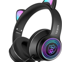 NEW! Cat Ear Gaming Headphones Wired AUX 3.5mm w/ LED Lights, Mic, Surround Sound, BLACK (2 AVAILABLE)