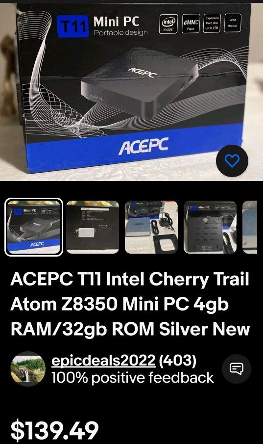 ACEPC T11 Intel Cherry Trail Atom Z8350 Mini PC 4gb RAM/32gb ROM Silver Brand New, Mini PC