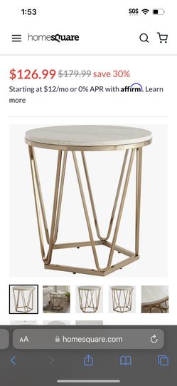 SEI Furniture Luna 22" Round Faux Stone Top Accent End Table in Champagne
