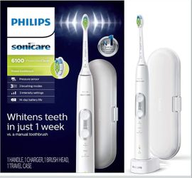 PHILIPS Sonicare ProtectiveClean 6100 Rechargeable Electric Toothbrush, with Pressure Sensor, 3 Cleaning Modes, SmarTimer and QuadPacer, 14-Day Batter