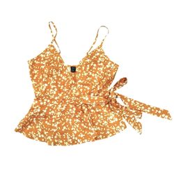 Shein Womens XS Cami Tank Top MOD Side Tie Ditsy Floral Orange Yellow