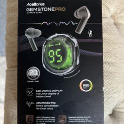 Acellories Earbuds Gemstone Pro Supreme Sound LED Digital Display Bluetooth Clear Case