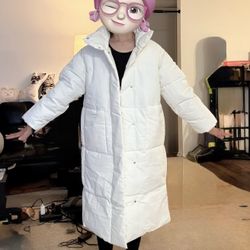Long White Down Jacket for Women | Korean Style Stand Collar, Large Pocket, Petite Puffer Coat, Duck Down, Winter Outerwear