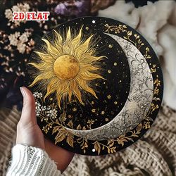 ☀️🌙 Celestial Sun & Crescent Moon Round Metal Wall Sign