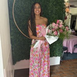 Pink floral maxi dress