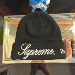 Supreme Black Cursive Beanie In Black