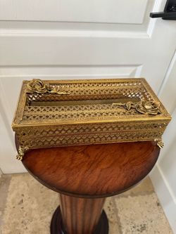 Gold Filigree Tissue Box Cover with Rose Detail