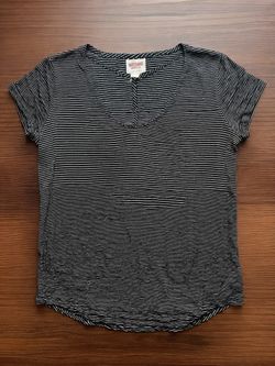 Mossimo XXL Navy/White Stripes T-Strap Neck Shirt