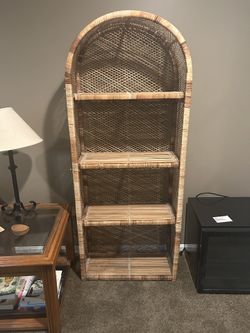 Boho Rattan Arched Bookshelf – Wicker Shelf Unit