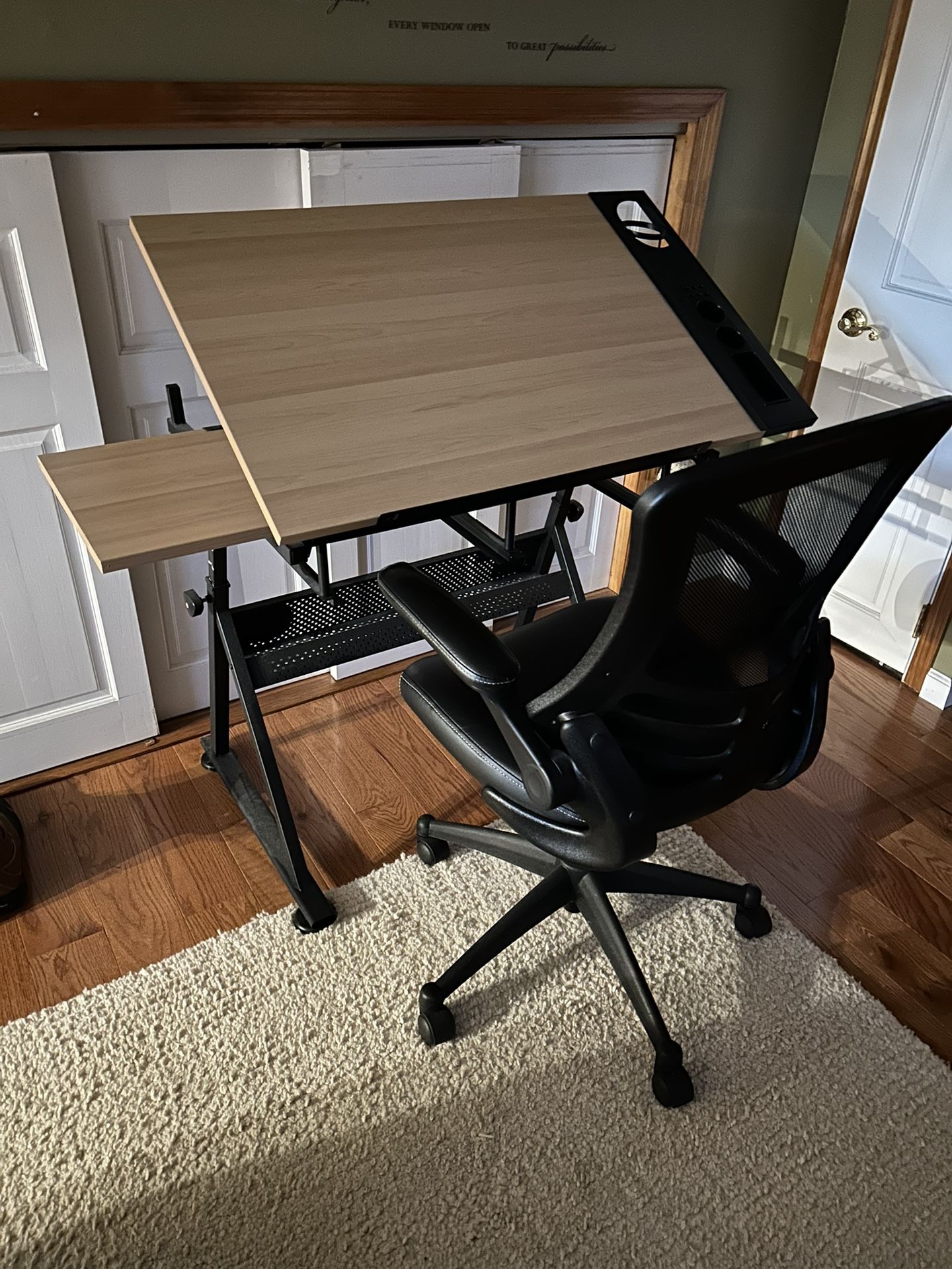 ART DESIGN DESK WITH ROLLING CHAIR AND STOOL