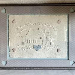 Vintage Framed “Home Is Where The Heart Is” Figi Pressed Paper Art By Priscilla 