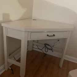 Wooden White Corner Desk With Chair And Drawer