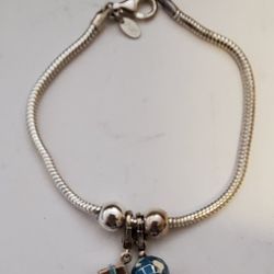 Zable Italy 925 Sterling Silver Snake Chain Bracelet With Charms 8.25"