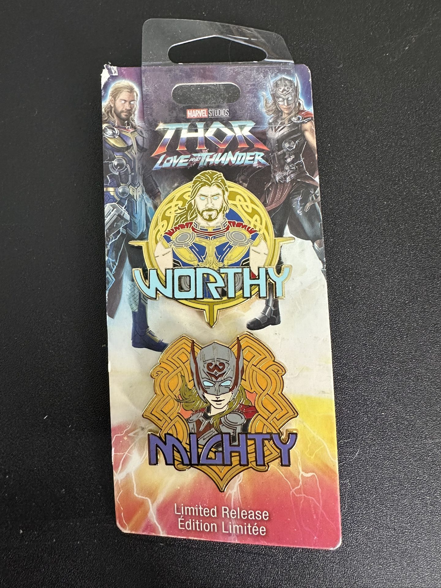 Disney Parks Marvel Thor Love And Thunder Worthy/Mighty Pin LTD RLS Set of 2