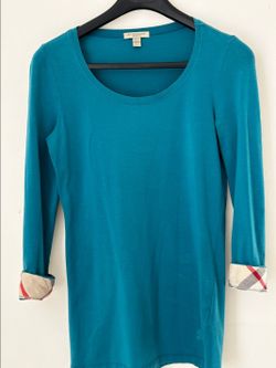 Burberry Brit  Women's Teal 3/4 Sleeve Pull Over Shirt Top XS Cotton
