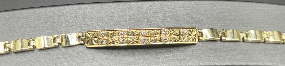 Gold ID Bracelet with Crystal Stones