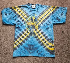 1999 Universal Studios Blue And Yellow Tie Dye Wolverine Shirt