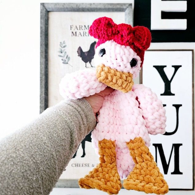 Crochet Duck Plushie Snuggler Stuffed Animal Toy 