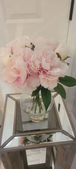 Faux Pink Peony Arrangement in Glass Vase