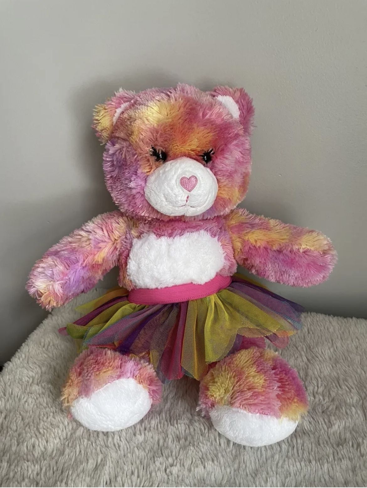 Build A Bear Endless Hugs Teddy Bear Pink & Orange Tie Dye Plush 16" In Ballerina Tutu 