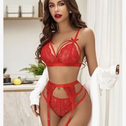 Ashinlove Lingerie Sets with Garter Belt 3 Piece Lace Teddy Babydoll Sexy Bodysuit