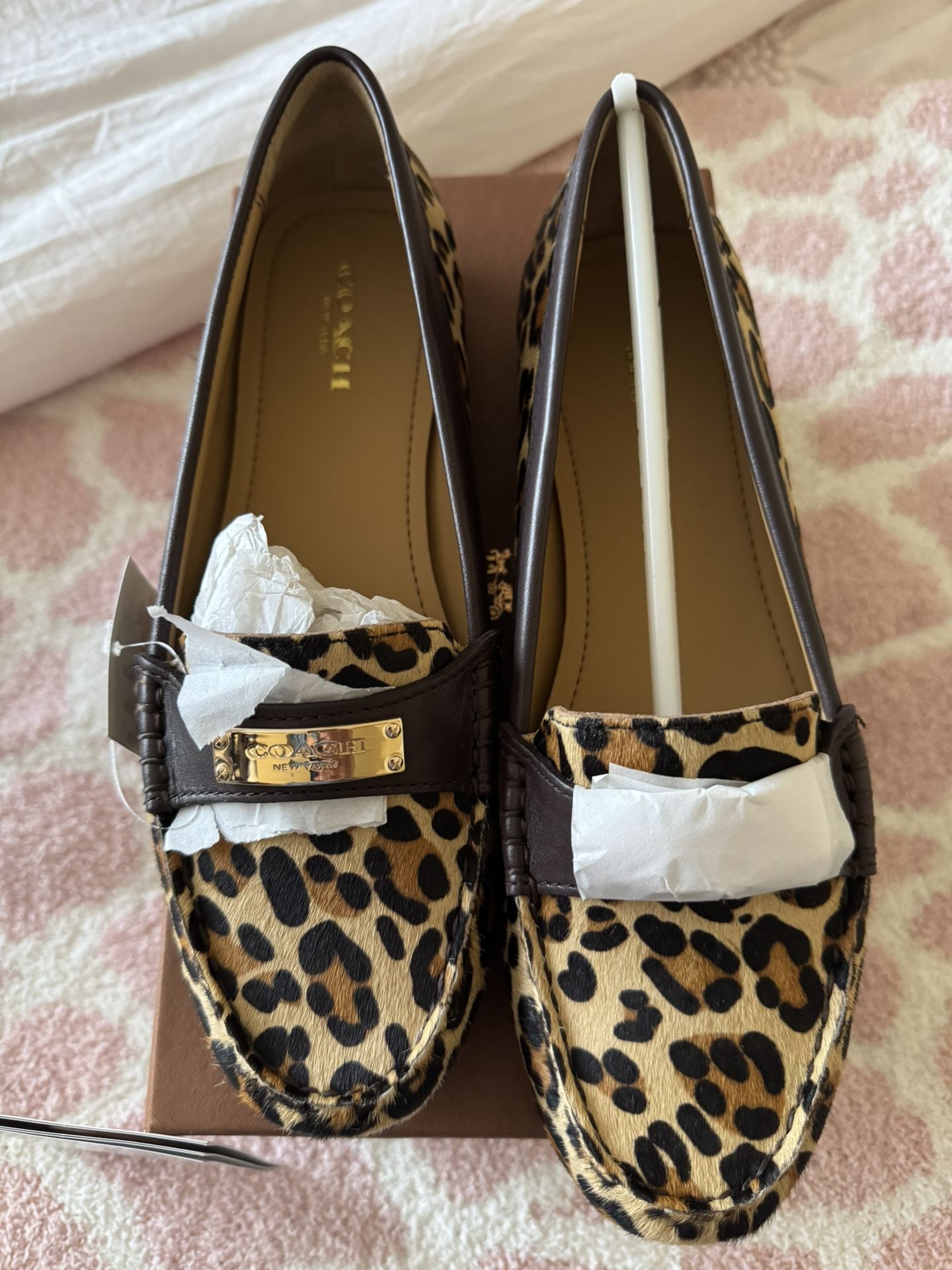 Coach Fredrica Slip On Flat Loafers Womens US 7.5 Multi real hair leopard NWT