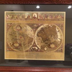 BLAEU WALL MAP World Gold Foil Wall Map Framed Size 30" x 26"