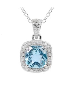 Savvy Cie Jewels Blue Topaz and Diamond Pendant Necklace- NIB
