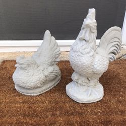 New Rooster And Chicken Made Out Of Cement Beautiful Yard Decoration 