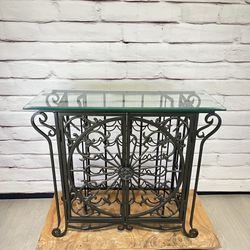 Wrought Iron Wine Rack Glass Top Bar