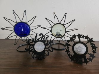 Vintage 1990's Celestial Sun Face Shelf Candle Holders & 2 Hanging Tea Light Holders BoHo Home Decor
