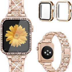 Mesime Compatible for Apple Watch Band with Screen Protector Case, Jewelry Replacement Bands 46mm 45mm 44mm 42mm 41mm 40 mm 38mm 2 Pack Protective Cov