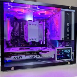 Compact White Gaming PC — AMD Ryzen 5 7500F / RTX 4070 / 32GB RAM / 1TB SSD / Side Screen
