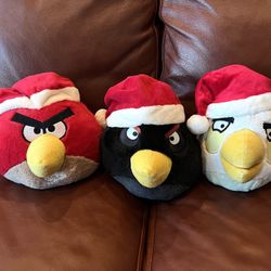 Angry Birds Plush Lot 8” Red Black Bomb White Matilda Bird Santa Hat Christmas
