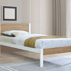 Twin Size Bed Frame Color Oak White. Oak Espresso. Or  Oak Walnut 