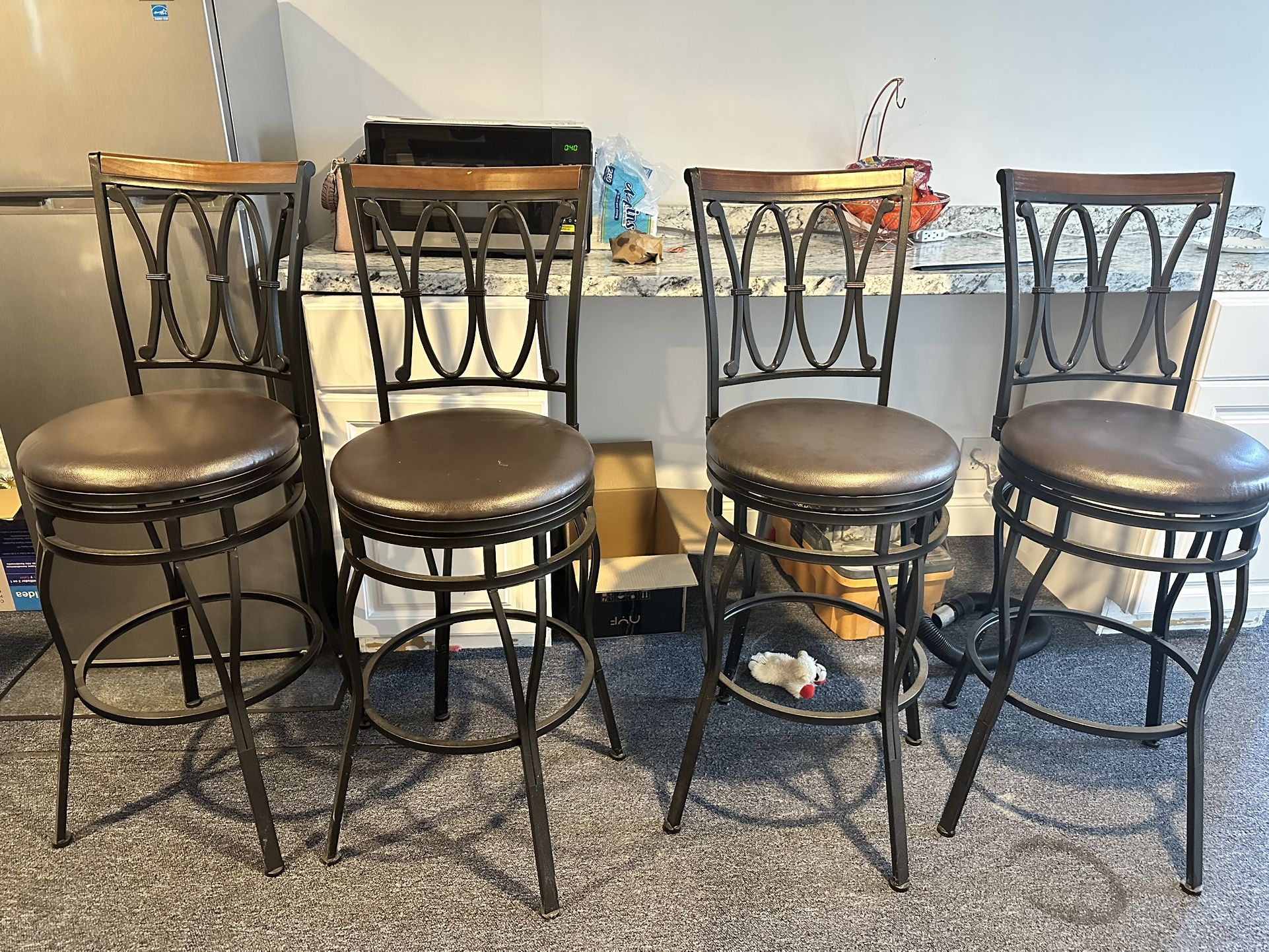 Swivel Bar Stools , Height Barstools, Black Faux Leather Bar Stool with High Backrest
