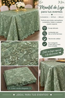 Manteles/ diamantes elegante color verde salvia para eventos